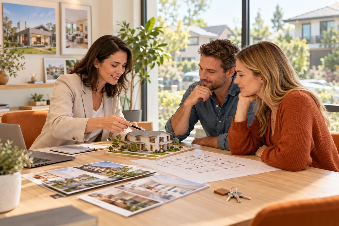 A property agent discussing a home with buyers